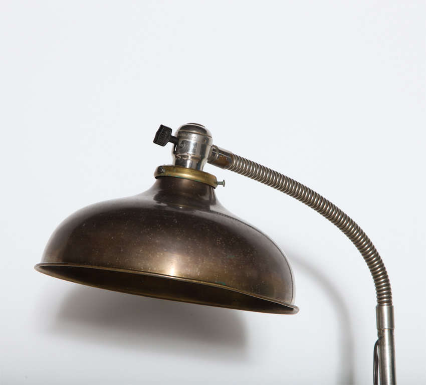 Industrial 1920s rolling Iron and Brass Work Lamp with Brass Shade