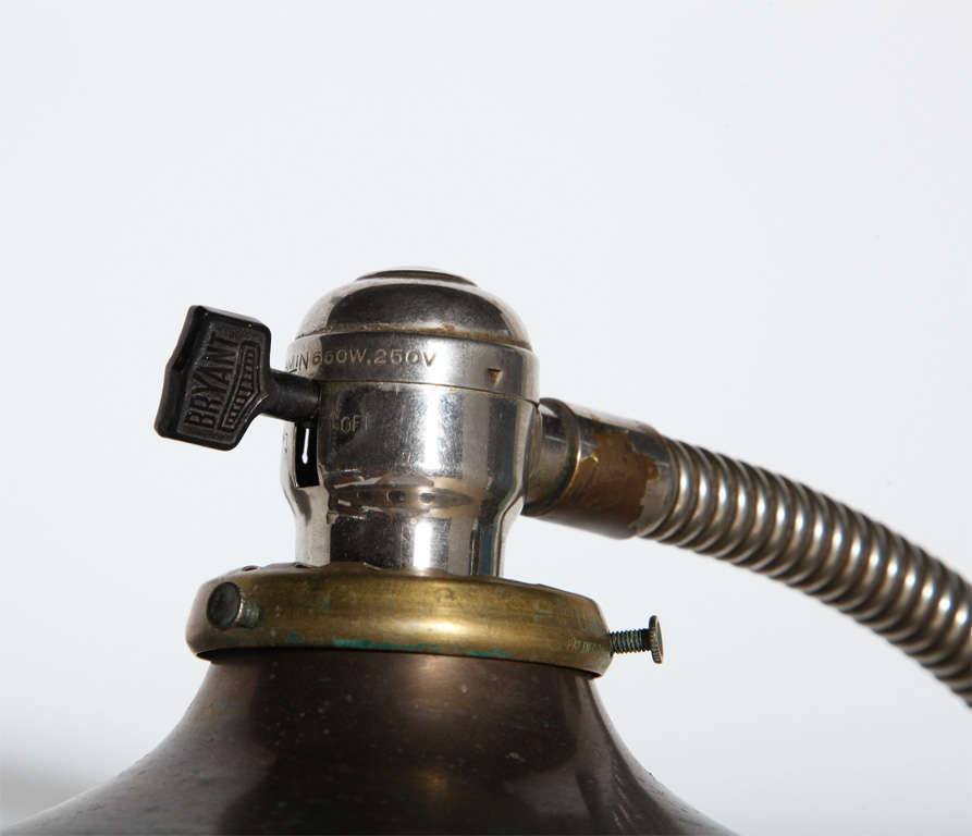 1920s rolling Iron and Brass Work Lamp with Brass Shade 3