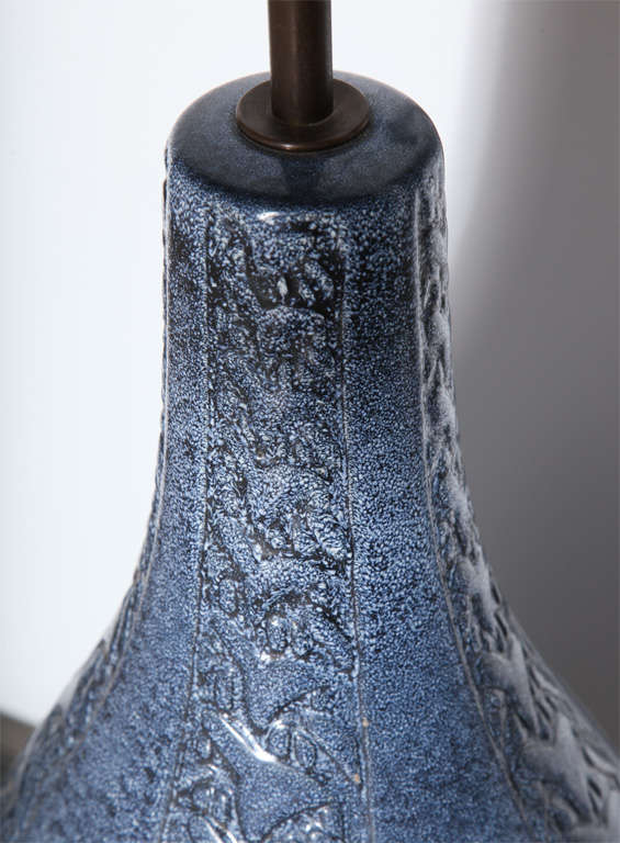 Danish Michael Andersen & Son Hand Crafted French Blue Ceramic Table Lamp, 1950s 