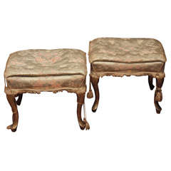 Pair of Gilded Tabourets with Original Silk and Garniture