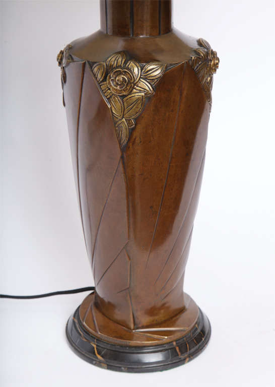 Patinated Marionnet Table Lamp Art Deco patinated bronze France 1920's For Sale