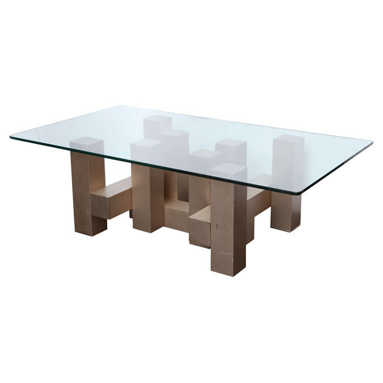1960s Architectural Brushed Aluminum and Glass Table