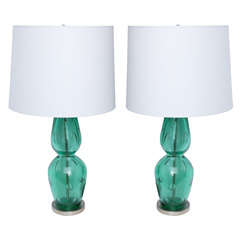 A Pair of Sculptural Italian Art Glass Table Lamps by Seguso