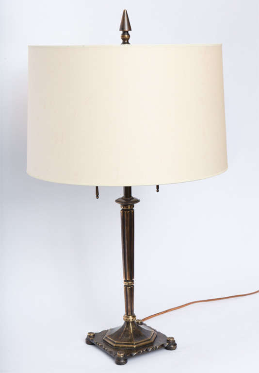 Signed Oscar B Bach Patinated Bronze Table Lamp In Excellent Condition In New York, NY