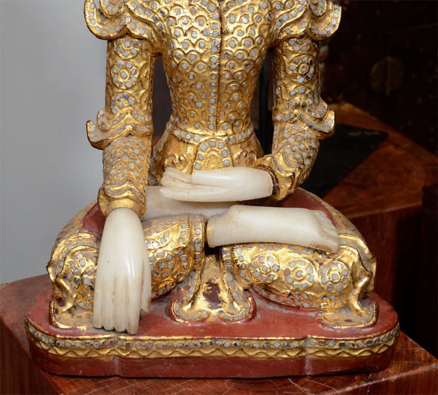 Alabaster Seated Buddha in Royal Attire