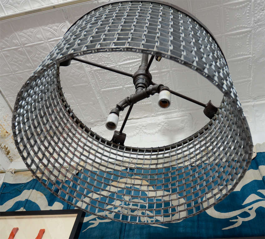 Small Industrial Conveyor Belt Chandelier In Good Condition For Sale In New York, NY