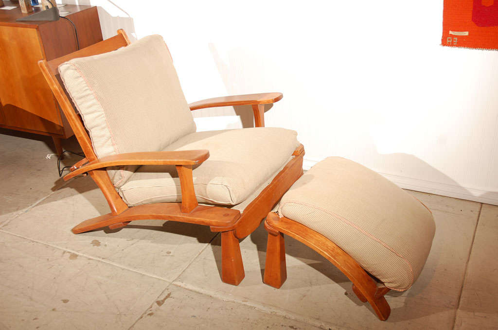 Cushman Company Morris Chair and Ottoman made in Vermont with Maple and 40’s slip covers over original 30’s upholstery
