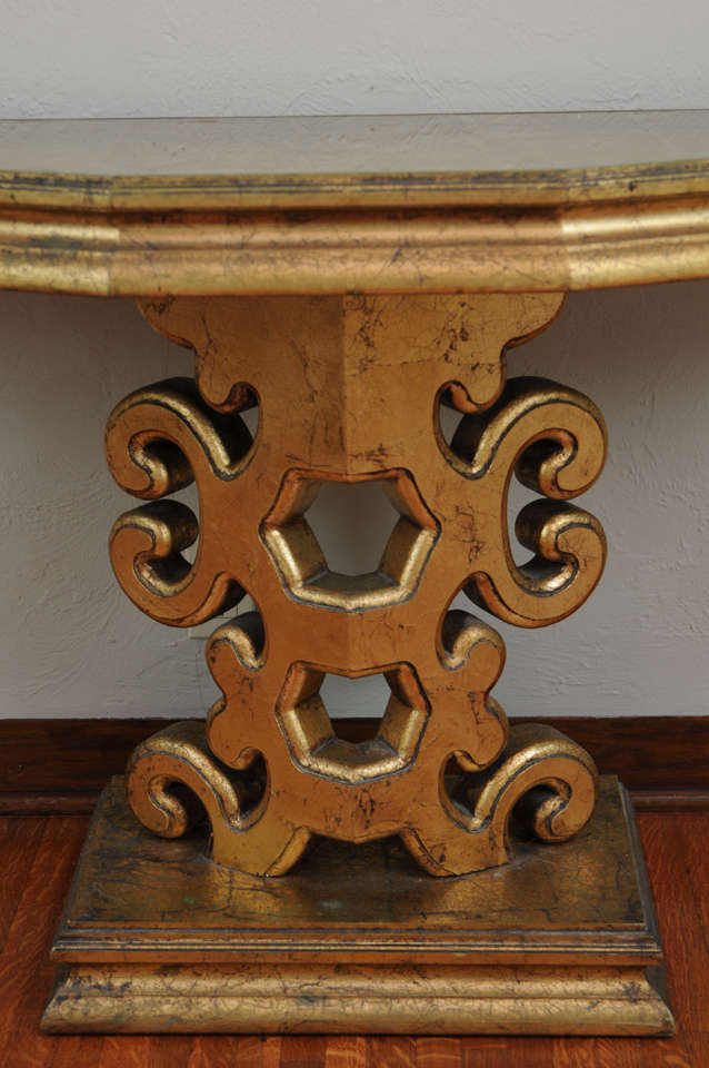 Hollywood Regency Gold Leaf Console Table in the Manner of James Mont