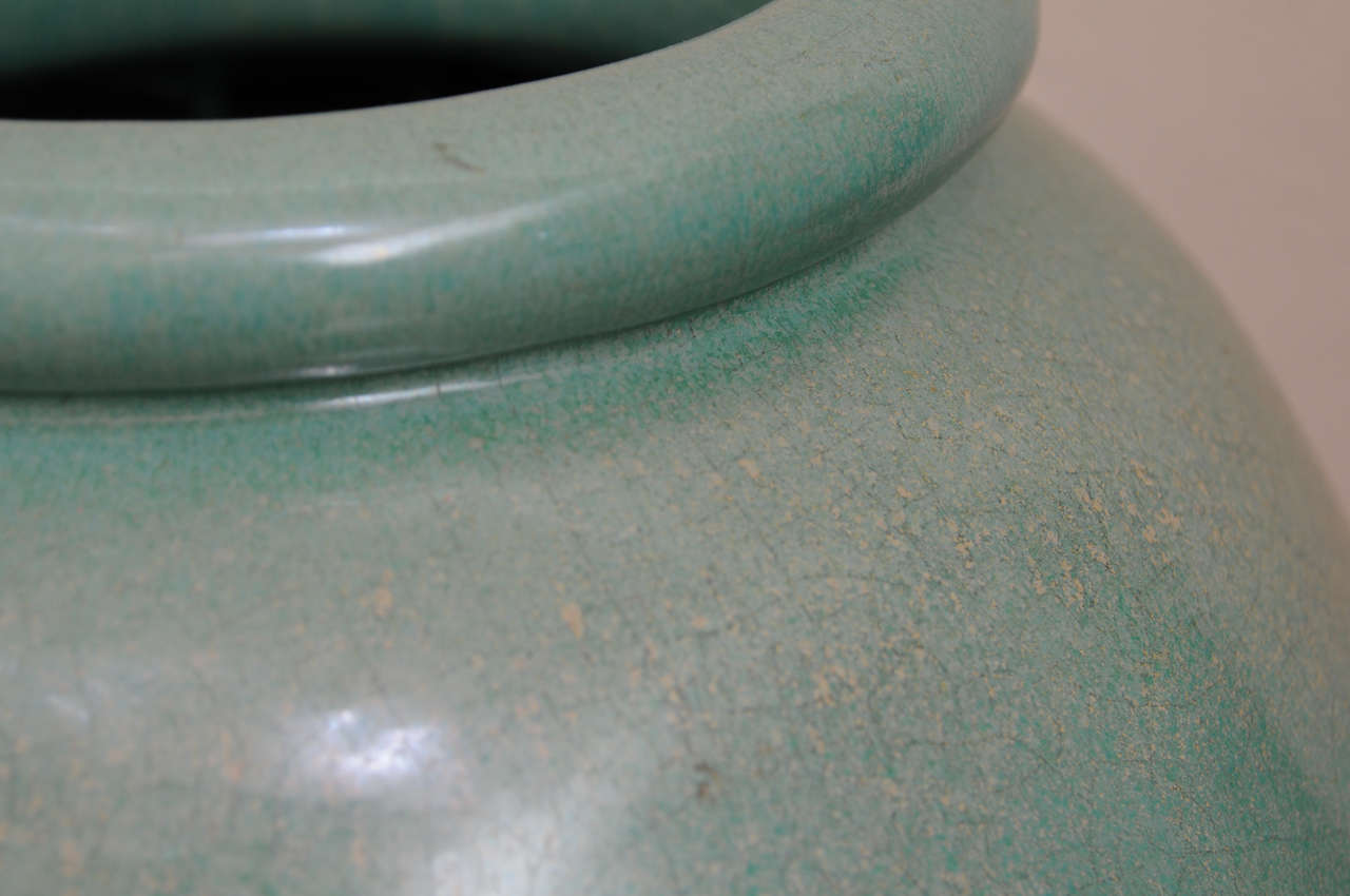Glazed Pair of Large-Scale Pottery Urns Attributed to Bauer Pottery, California