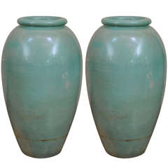 Pair of Large-Scale Pottery Urns Attributed to Bauer Pottery, California