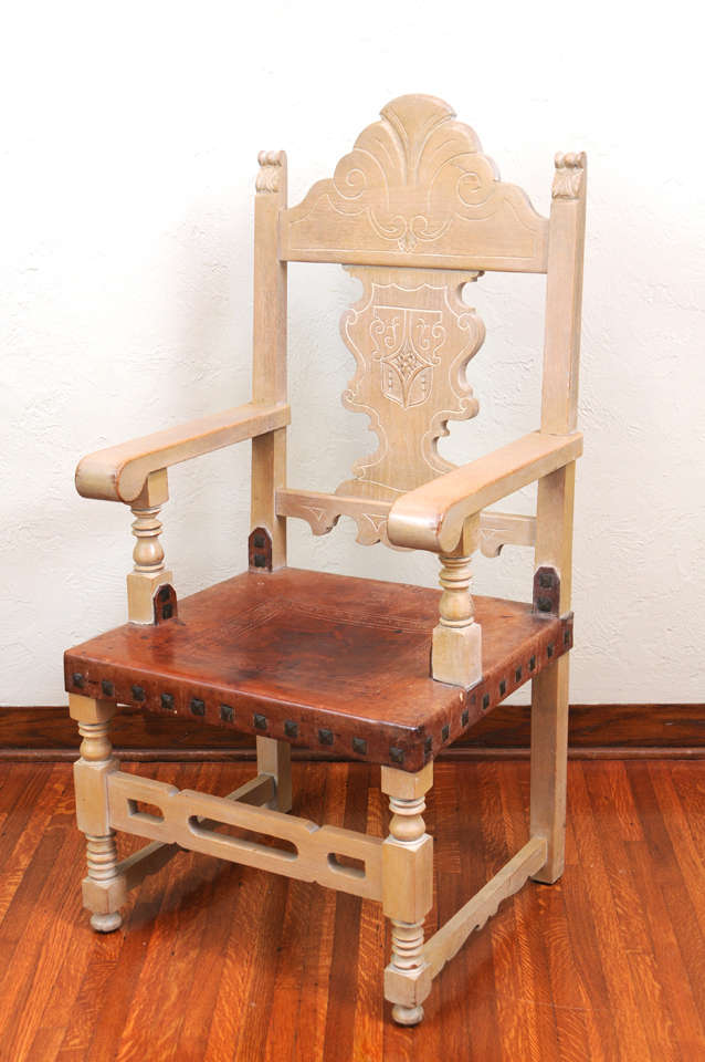 Leather Addison Mizner Spanish Revival Dining Set with Eight Dining Chairs and Table