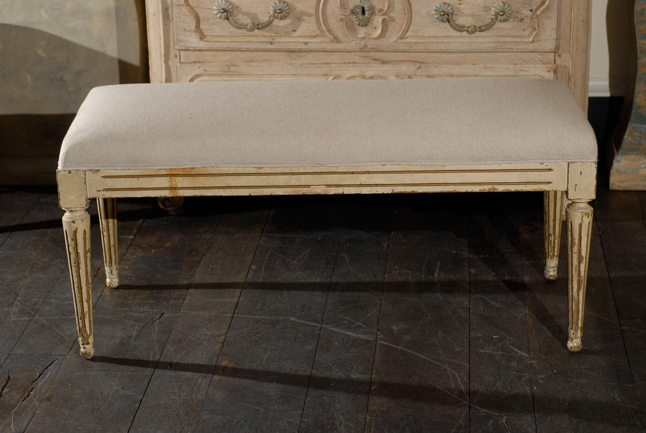 Painted French 19th Century Louis XVI Style Upholstered Bench
