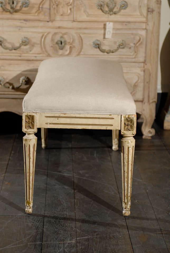 French 19th Century Louis XVI Style Upholstered Bench In Good Condition In Atlanta, GA