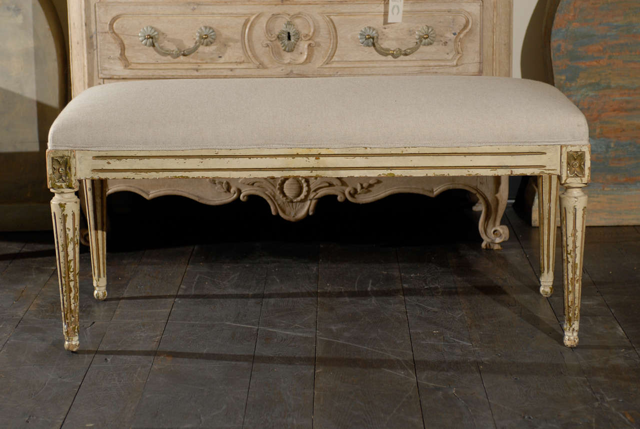 French 19th Century Louis XVI Style Upholstered Bench 1