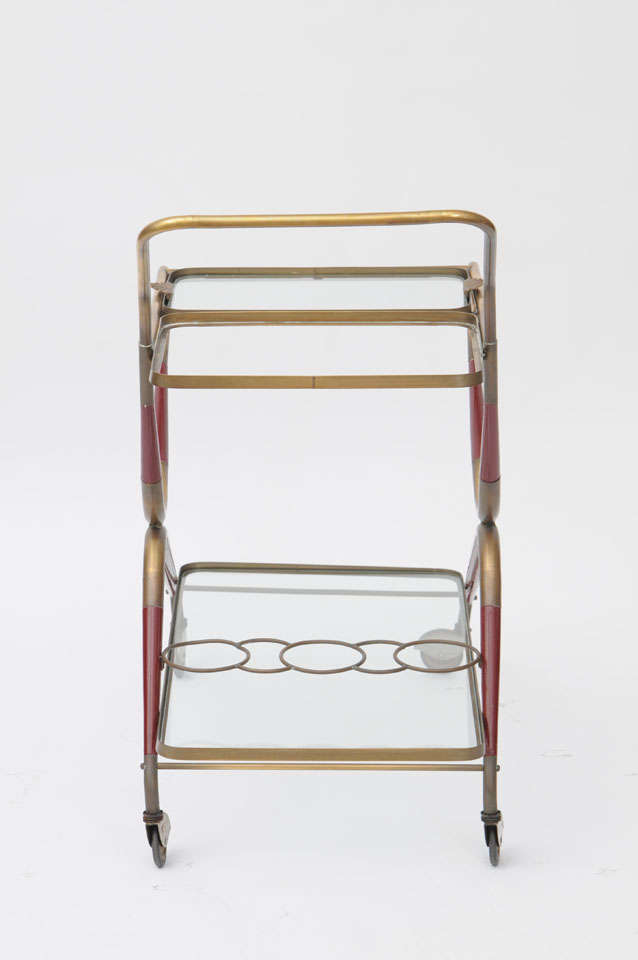 Hand-Crafted Cesare Lacca Brass Glass Bar Cart Mid-Century Modern Italy 1950 For Sale