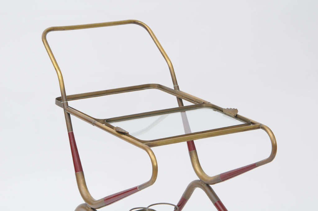 Cesare Lacca Brass Glass Bar Cart Mid-Century Modern Italy 1950 For Sale 2