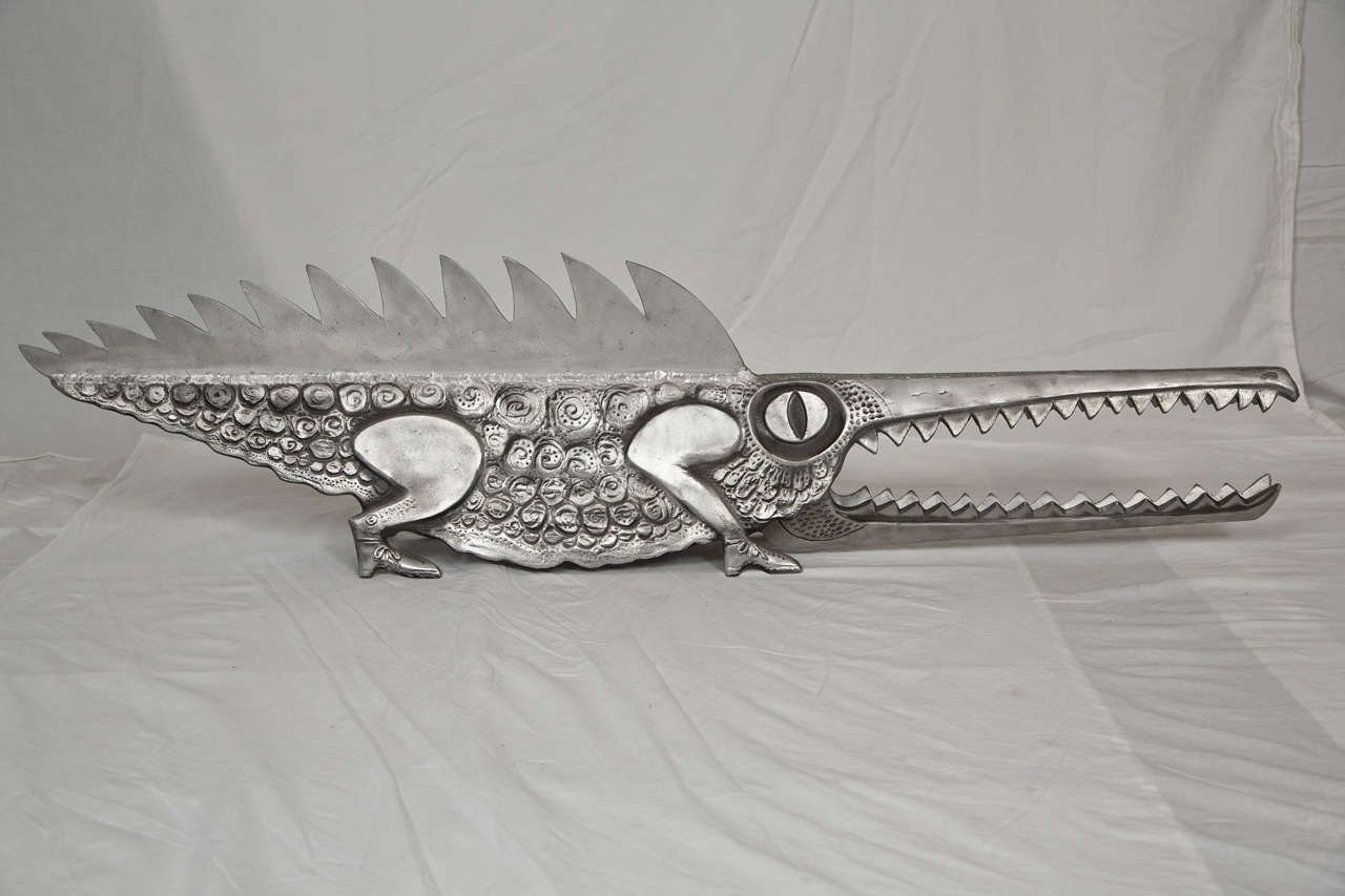 Large Donald Drumm Aluminum Crocodile Table Sculpture