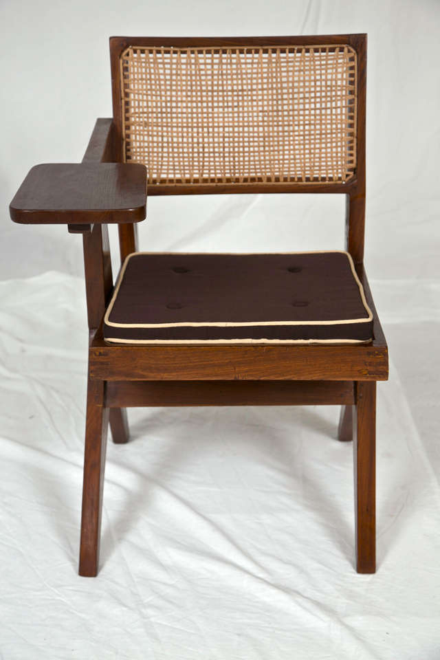 Glazed Pierre Jeanneret Teak and Cane Student Chair, Chandigarh, India 1950's