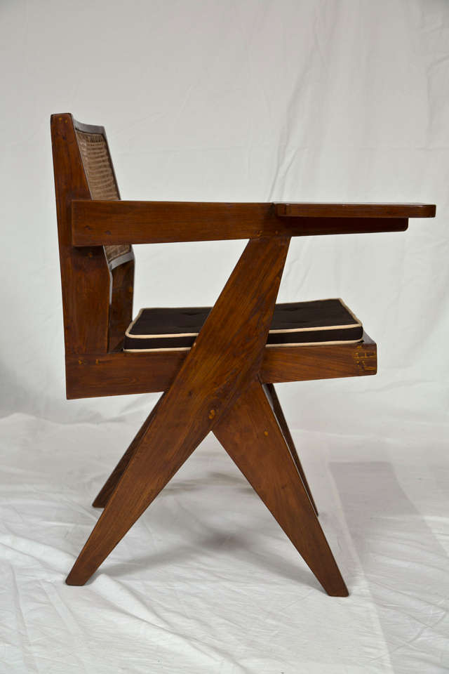 Pierre Jeanneret Teak and Cane Student Chair, Chandigarh, India 1950's In Excellent Condition In Stamford, CT