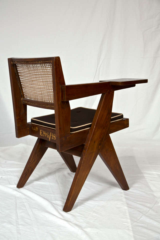 Mid-20th Century Pierre Jeanneret Teak and Cane Student Chair, Chandigarh, India 1950's