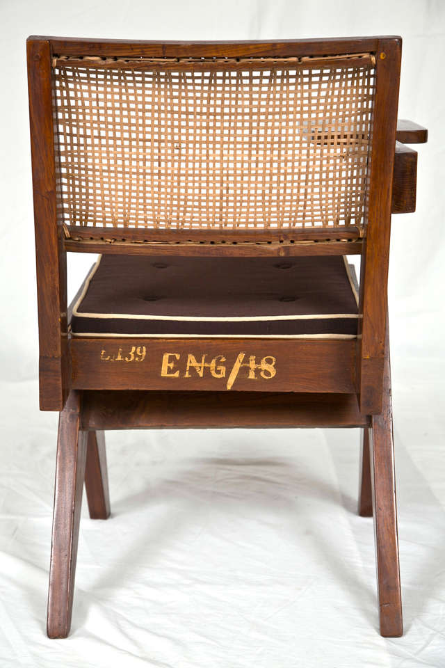 Pierre Jeanneret Teak and Cane Student Chair, Chandigarh, India 1950's 1