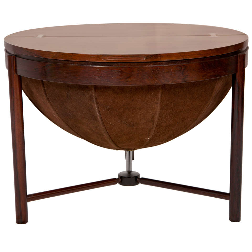 Rosewood And Suede Danish Sewing Table by Rolf Rastad and Adolf Reiling For Sale