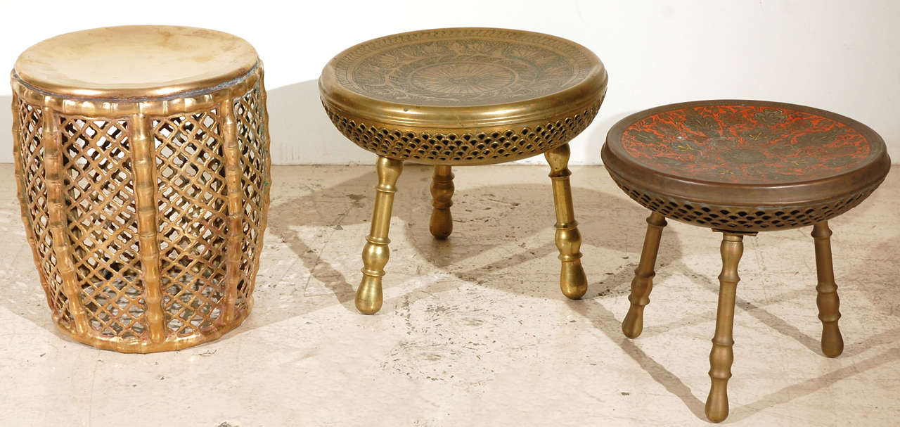 Assortment of Vintage and Moroccan Brass Stools