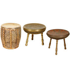 Assortment of Vintage and Moroccan Brass Stools