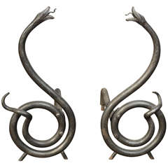 Serpent Hand-Forged Steel Andirons