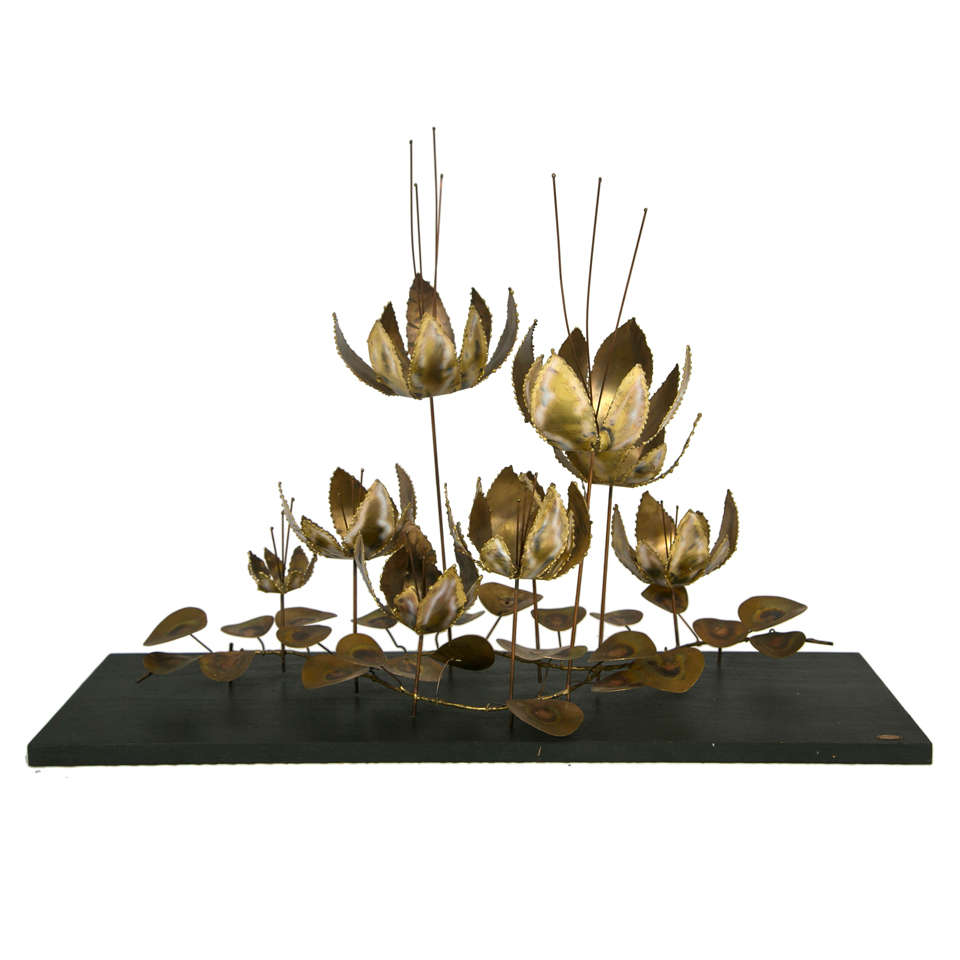 Curtis Jere Brass Floral Table Sculpture For Sale