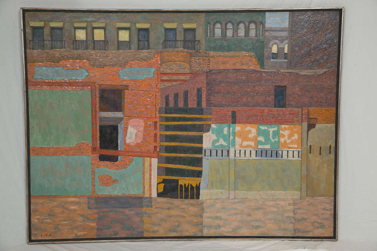 Lucy Carter Eliot  Abstract Oil on Canvas of Metropolitan Scene 1960