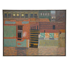 Lucy Carter Eliot  Abstract Oil on Canvas of Metropolitan Scene 1960