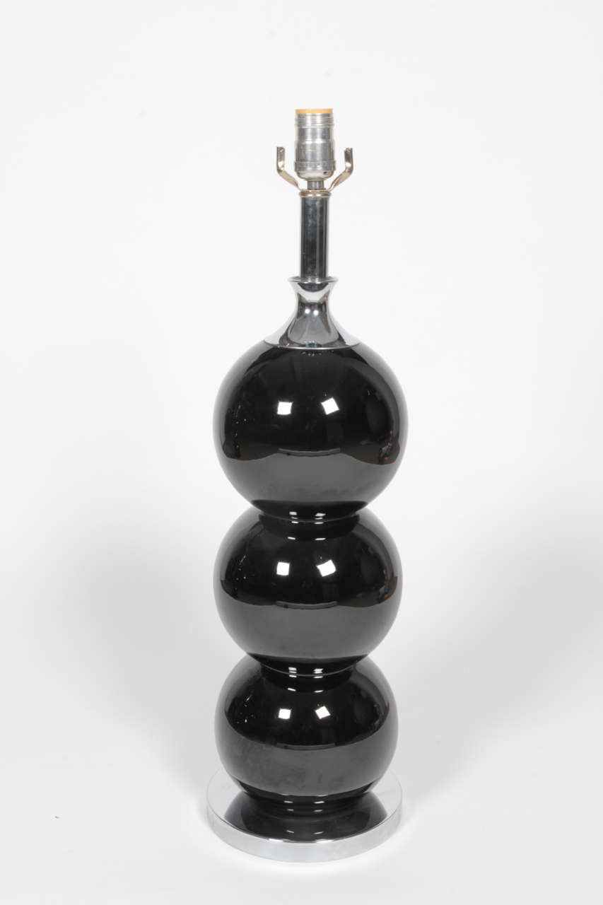Pair of Black Opaline Table Lamps For Sale 1