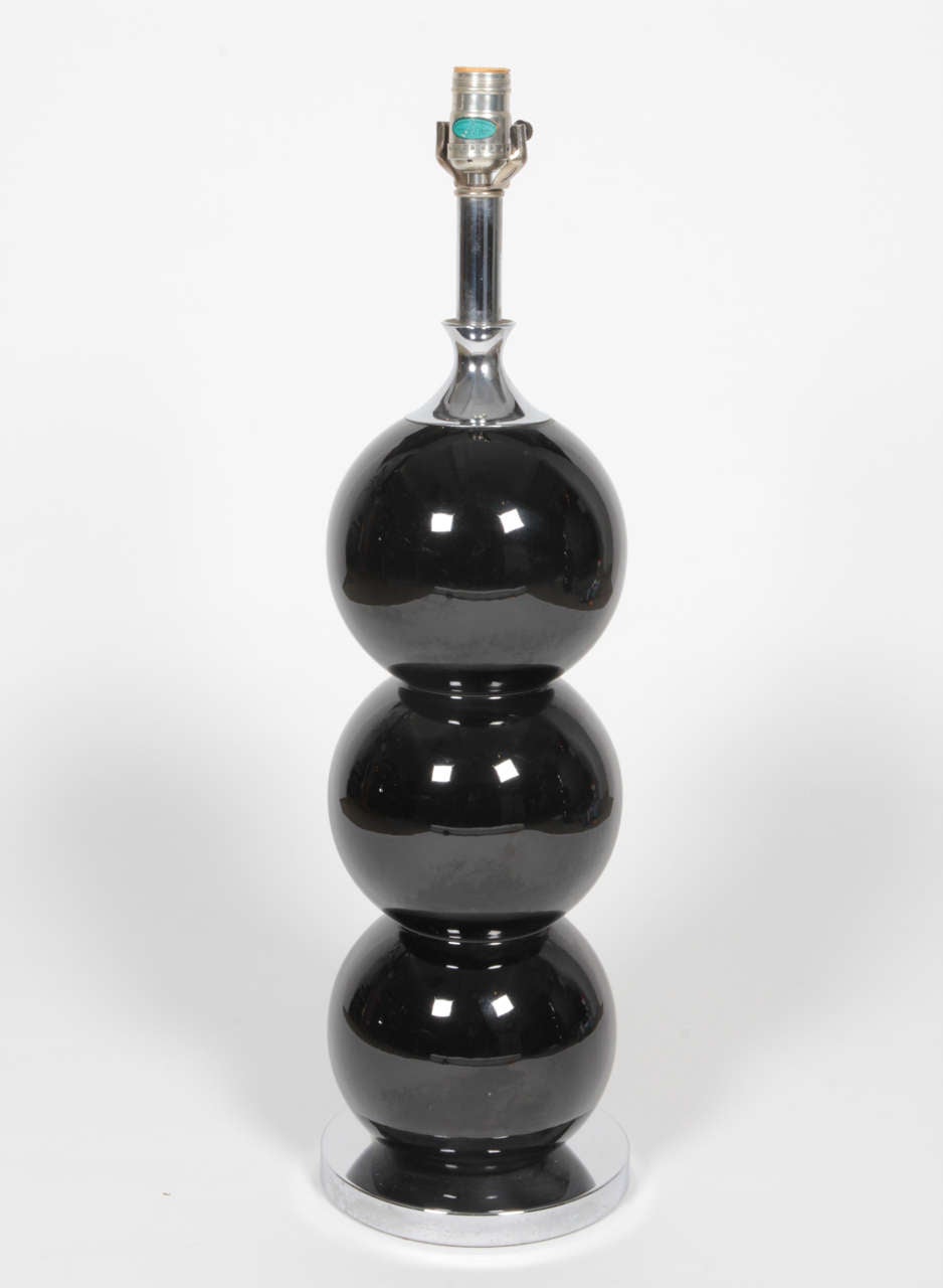 Pair of Black Opaline Table Lamps For Sale 2