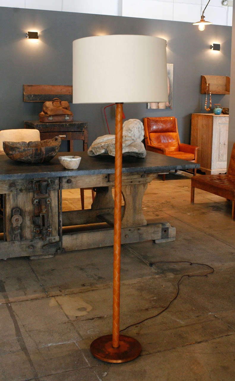 Leather Strapped Floor lamp by Jo Hammerborg , Denmark 1950