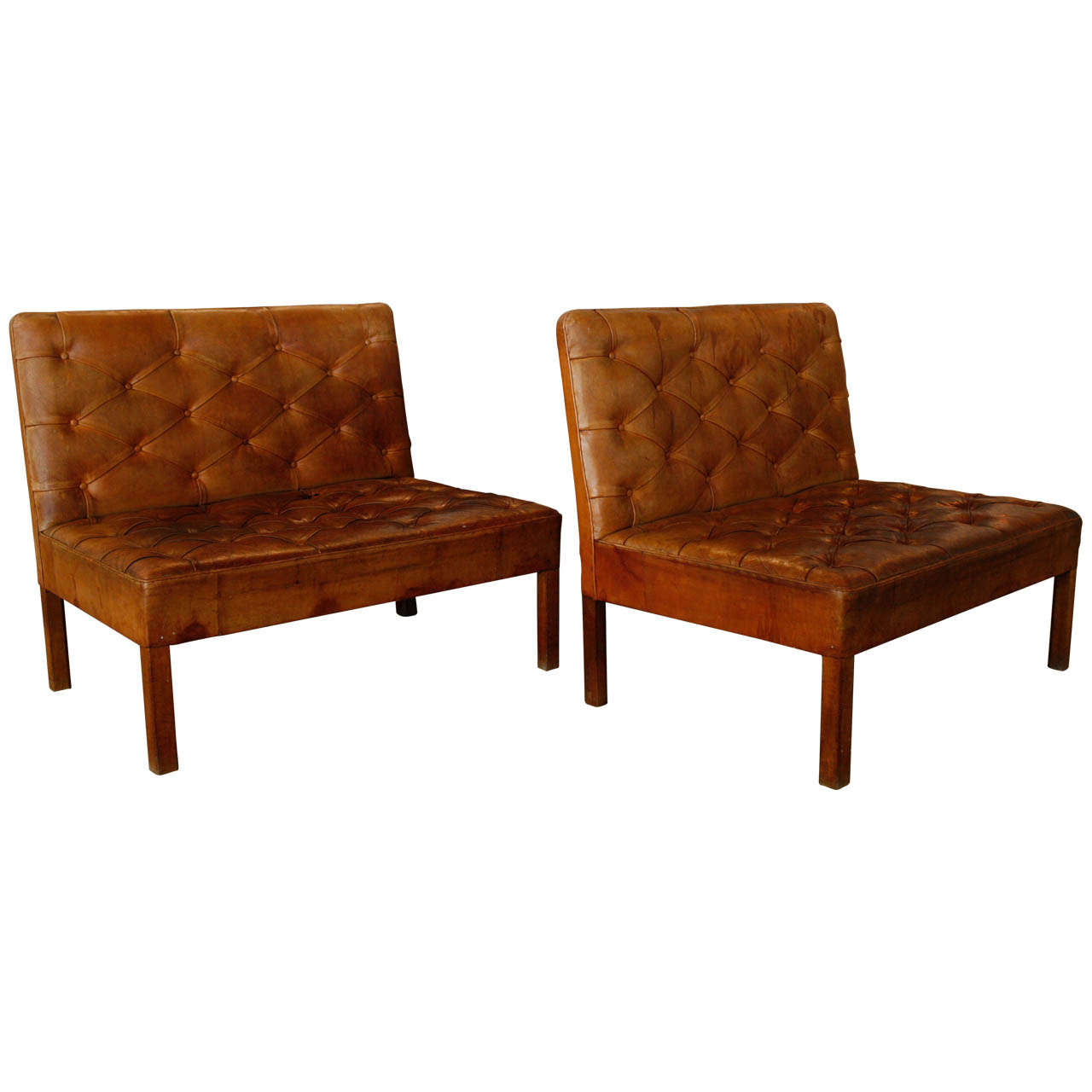 Pair of Kaare Klint Tufted Leather Settees, Denmark, 1930