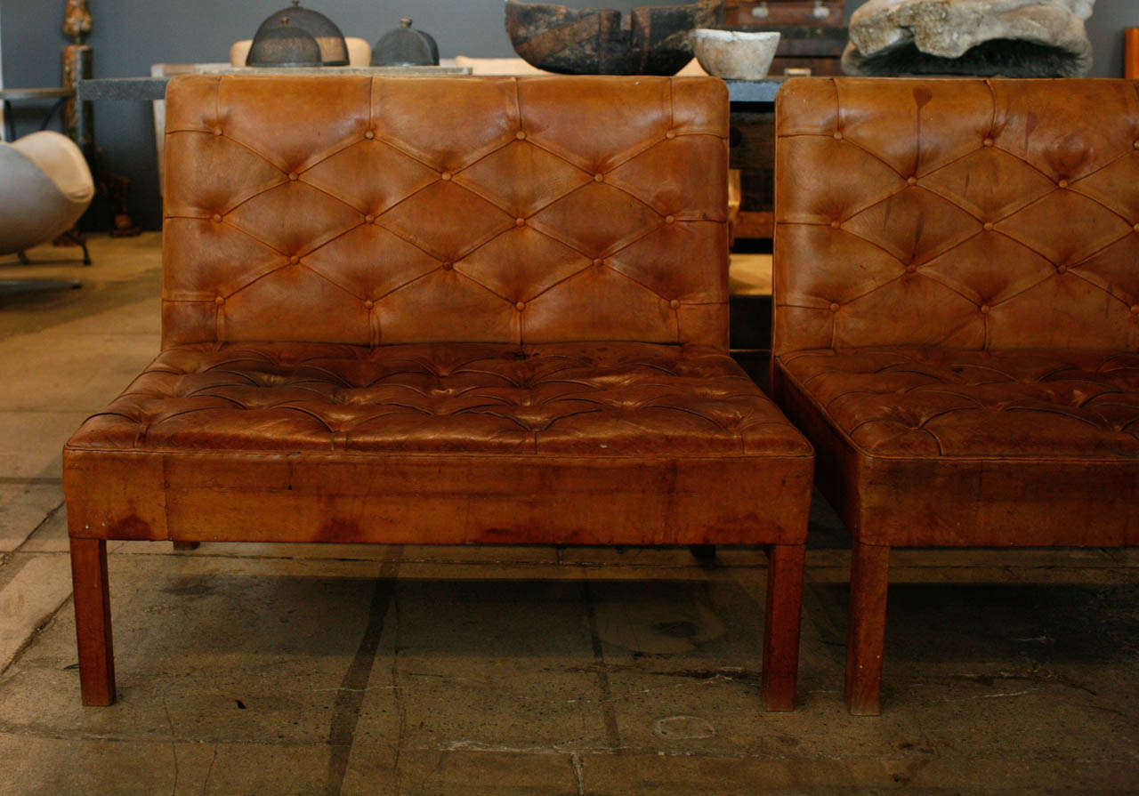 Pair of Kaare Klint Tufted Leather Settees, Denmark, 1930 In Excellent Condition In Los Angeles, CA