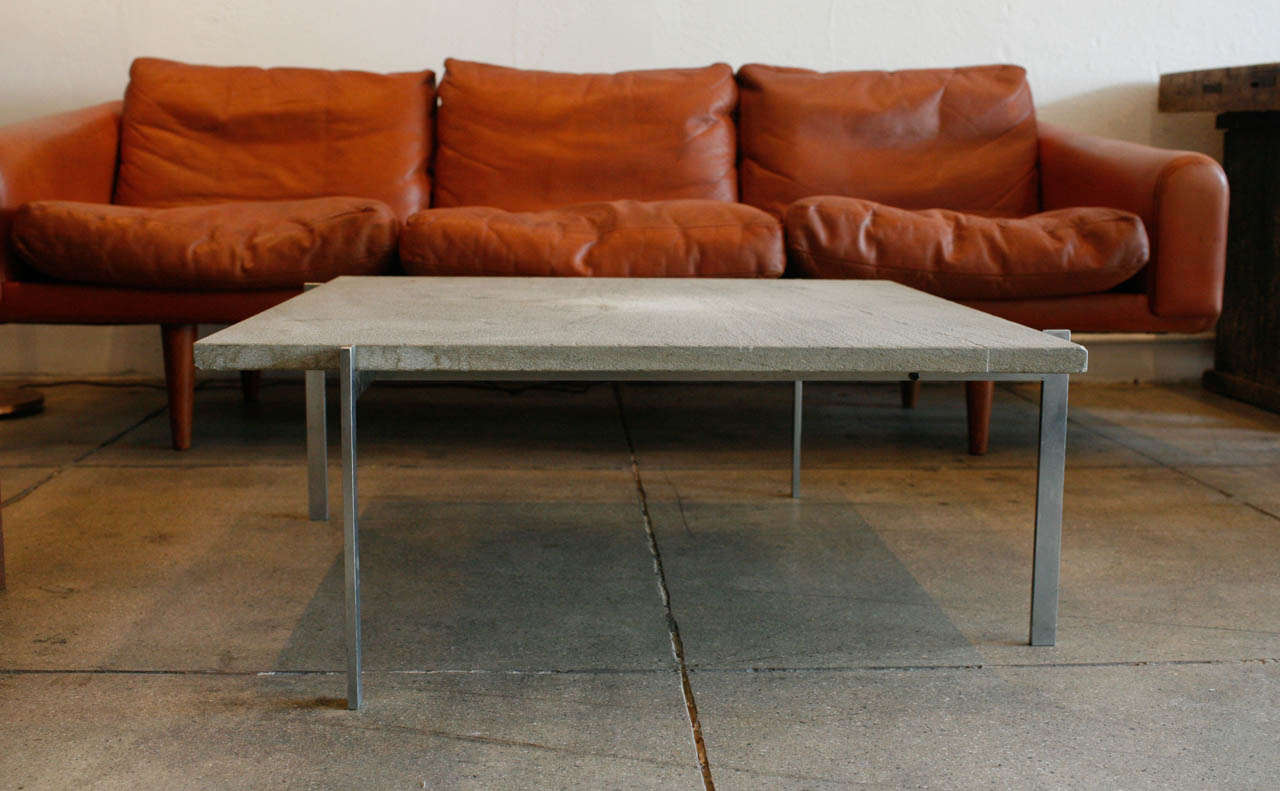 poul kjaerholm's pk-61 coffee table with it's original flint rolled cipollini marble top & stainless steel base. produced & stamped by e. kold christensen.