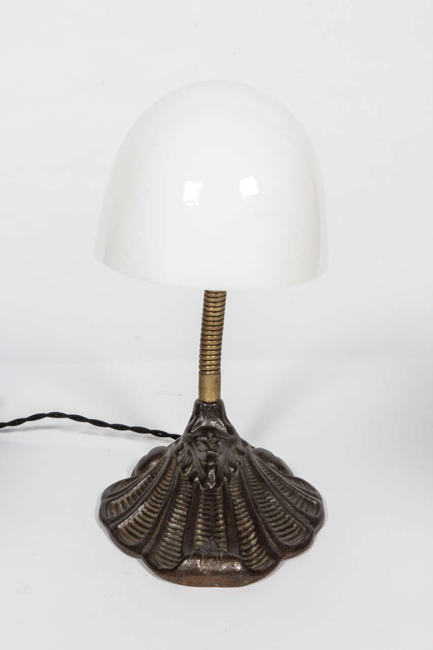 vintage brass lamp with glass shade