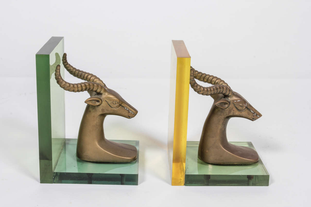 American Pair of Ram Head Lucite Bookends