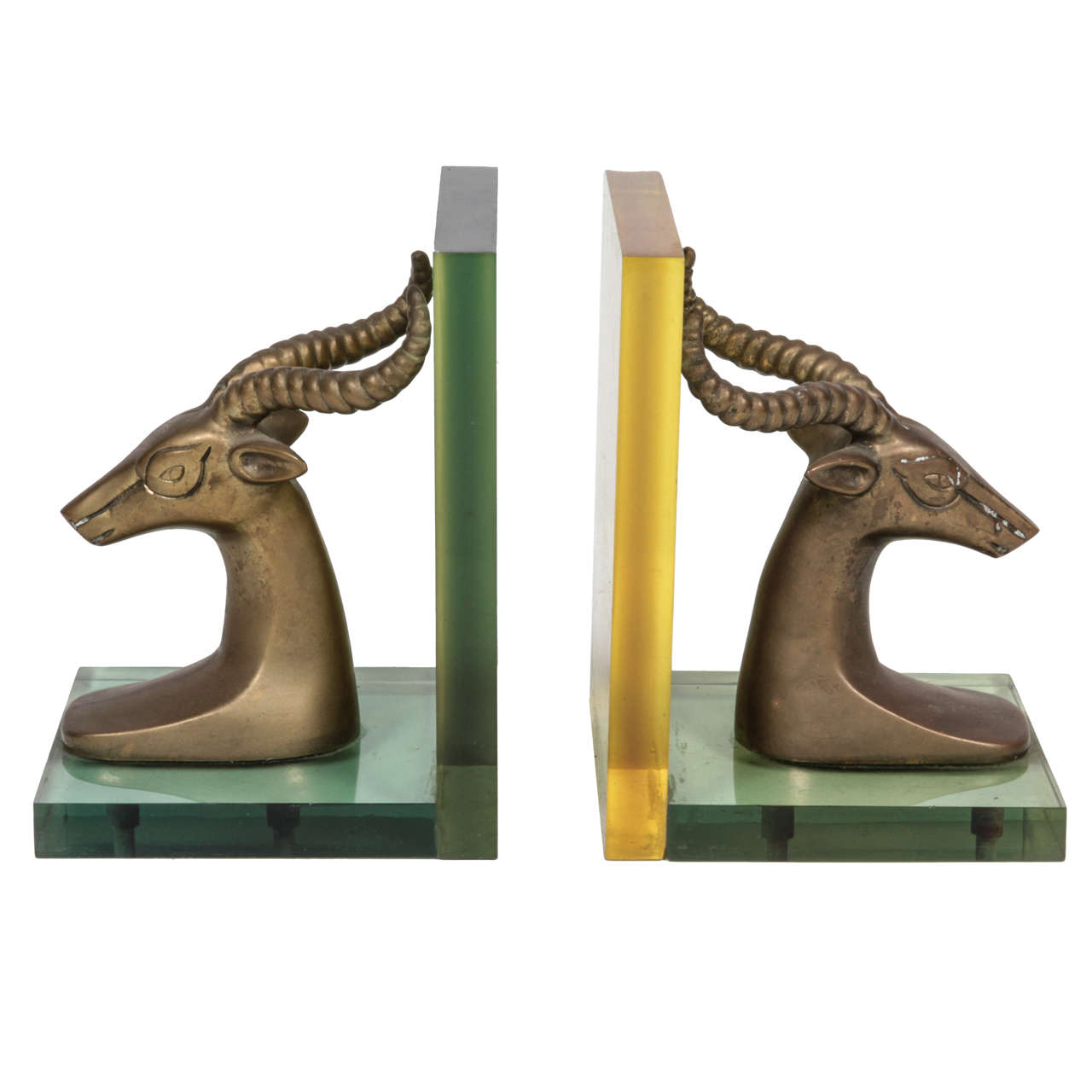 Pair of Ram Head Lucite Bookends