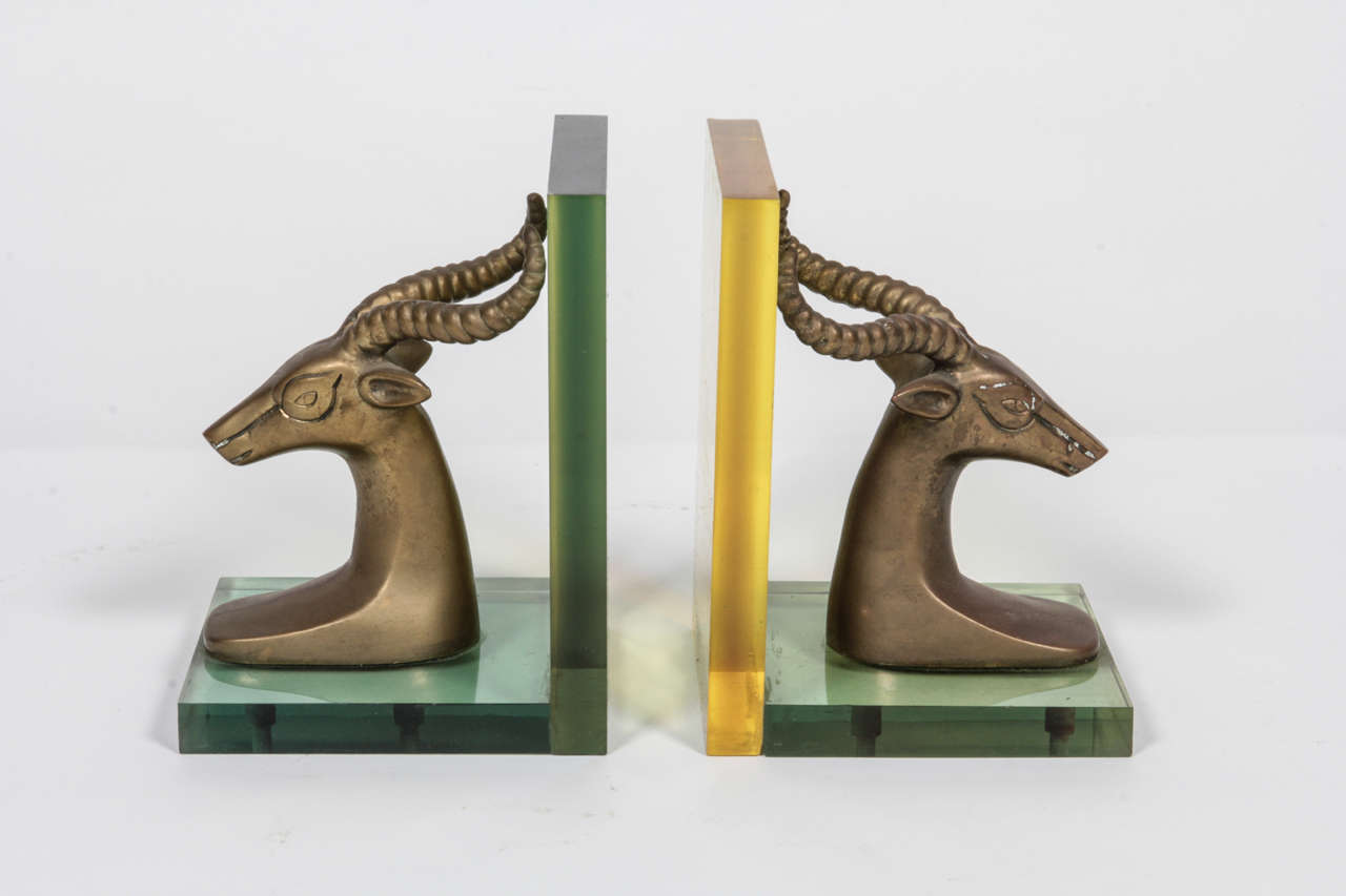 Pair of Ram Head Lucite Bookends at 1stdibs