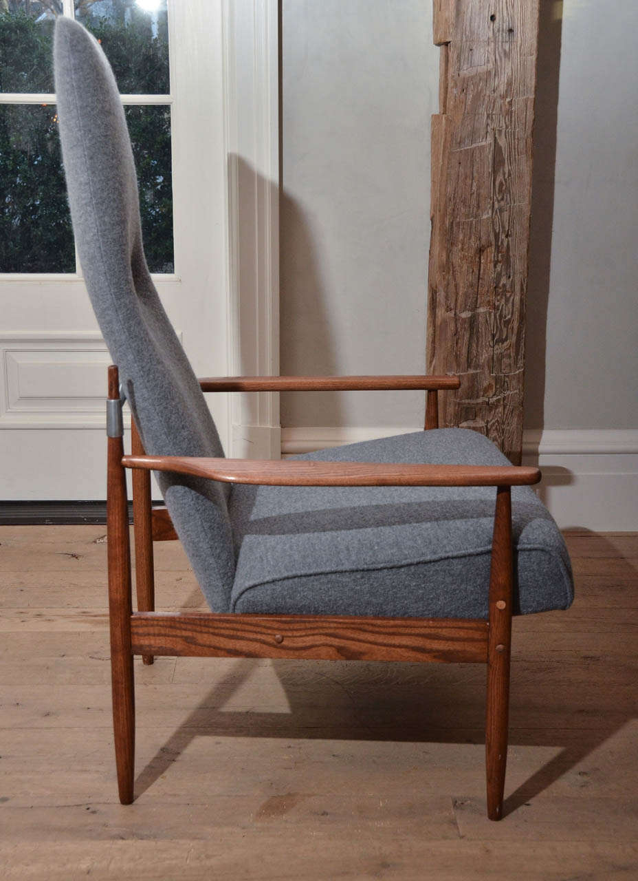 Mid-Century Modern Pair of Danish Peter Hvidt Tall Lounge Chairs in Grey Flannel For Sale