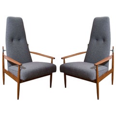 Pair of Danish Peter Hvidt Tall Lounge Chairs in Grey Flannel