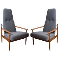 Pair Of Danish Peter Hvidt Tall Lounge Chairs In Grey Flannel 5