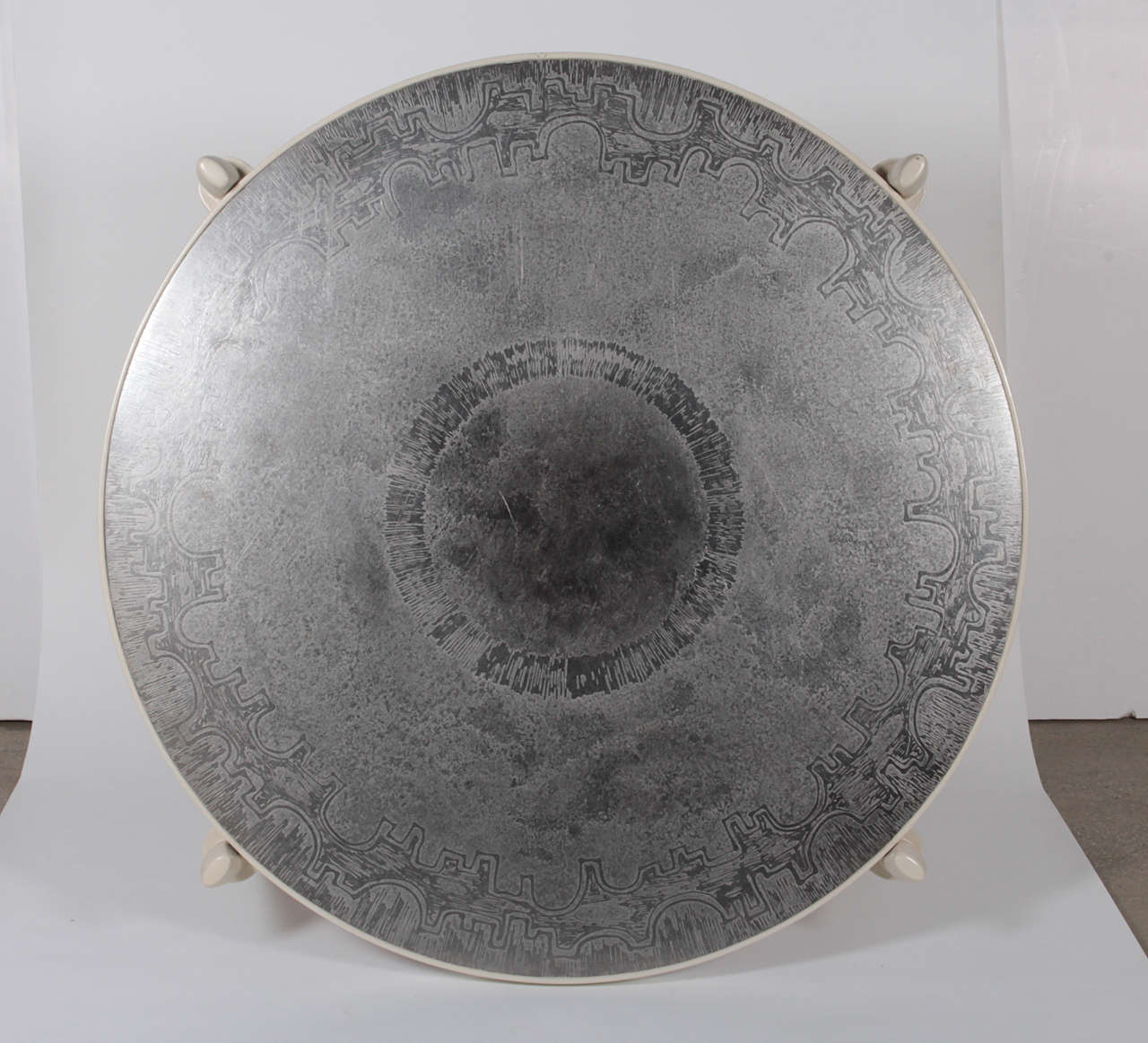 Late 20th Century Etched Aluminum Circular Coffee Table For Sale