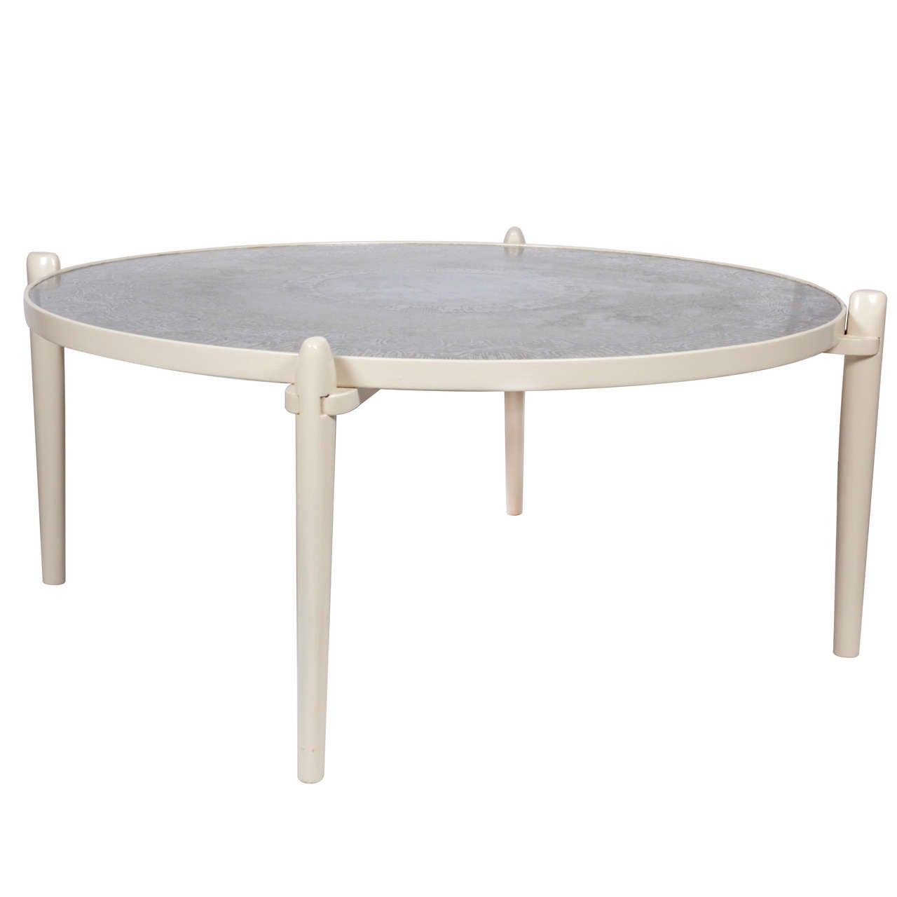Etched Aluminum Circular Coffee Table For Sale
