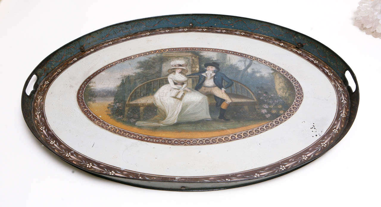 Late 18th c. American Oval Tole Hand Painted Tray