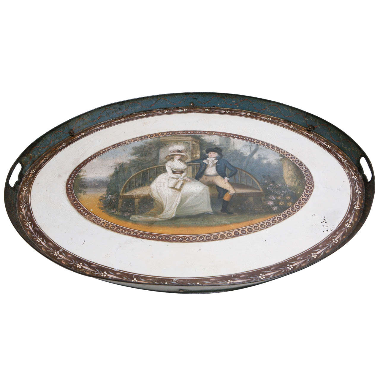 18th Century American Oval Tole Tray For Sale