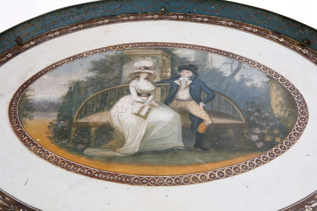 Hand-Painted 18th Century American Oval Tole Tray For Sale